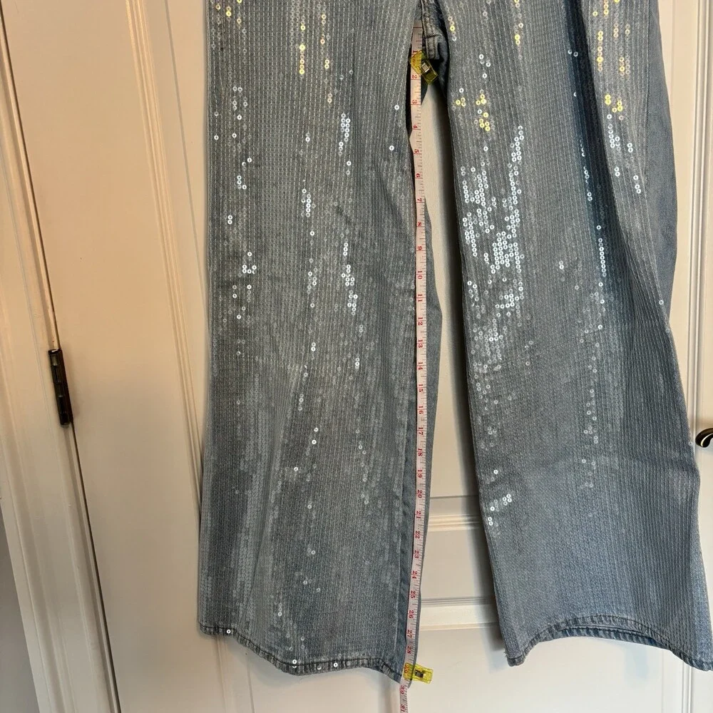 Pilcro Light Wash Sequin Wide-Leg High Rise Denim Jeans Blue Women's 5-Pocket - Picture 6 of 6